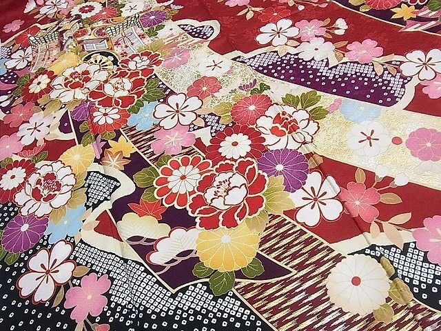 平和屋1■豪華振袖　駒刺繍　束ね熨斗御所車花文　金銀彩　京都きもの友禅扱い　逸品　CAAB9422ut_画像6