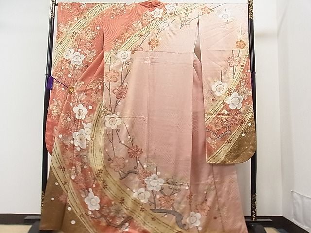  flat peace shop 1# gorgeous long-sleeved kimono branch plum writing gold paint excellent article CAAB7333yc