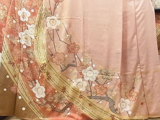  flat peace shop 1# gorgeous long-sleeved kimono branch plum writing gold paint excellent article CAAB7333yc