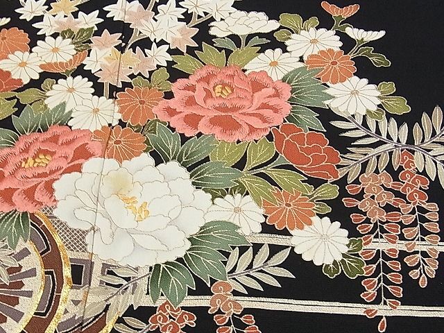 平和屋2■豪華黒留袖　駒刺繍　花車文　暈し染め　銀彩　逸品　DAAC7863ud_画像4