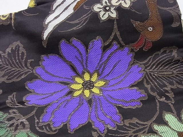 flat мир магазин 1# античный Taisho роман все через рисунок 9 размер Nagoya obi скидка вытащенный obi цветы и птицы документ чёрный металлы нить замечательная вещь CAAB9819hy