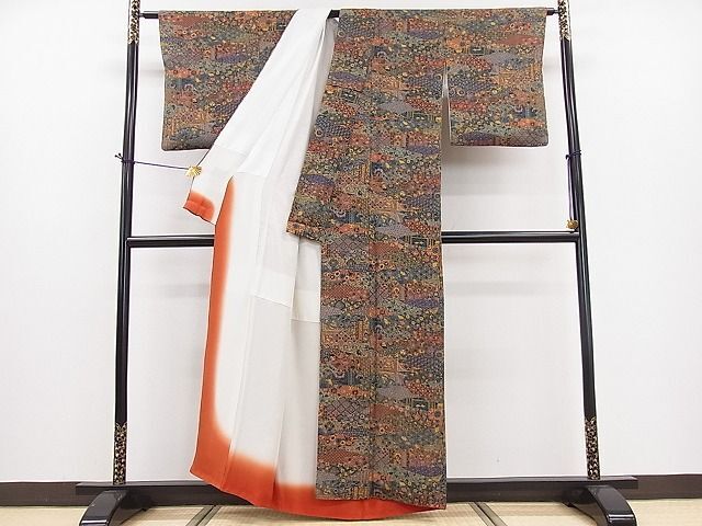 平和屋野田店 上質な小紋 切嵌更紗花文 鬼しぼ縮緬 逸品 ob2736 平和屋野田店 上質な小紋 切嵌更紗花文 鬼しぼ縮緬 逸品 ob2736