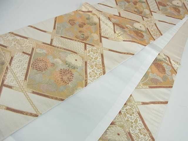  flat peace shop Noda shop # six through pattern double-woven obi .. flower ceiling writing gold thread az3555