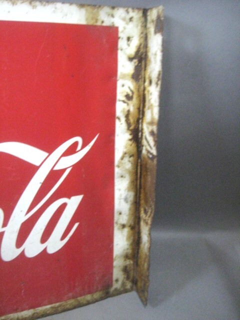 ☆☆経年保管品 横打看板 コカ・コーラ Coca-Cola DRINK 昭和レトロ 両面 サビの画像4
