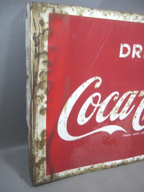 ☆☆経年保管品 横打看板 コカ・コーラ Coca-Cola DRINK 昭和レトロ 両面 サビの画像8