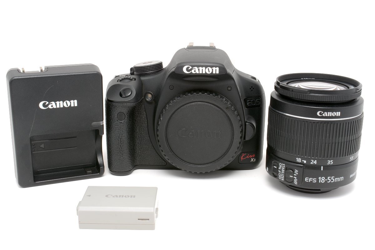 【良品】Canon キヤノン デジタル一眼レフカメラ EOS Kiss X3 + おまけレンズ(EF-S 18-55mm F3.5-5.6 IS II) セット #45304582の画像1