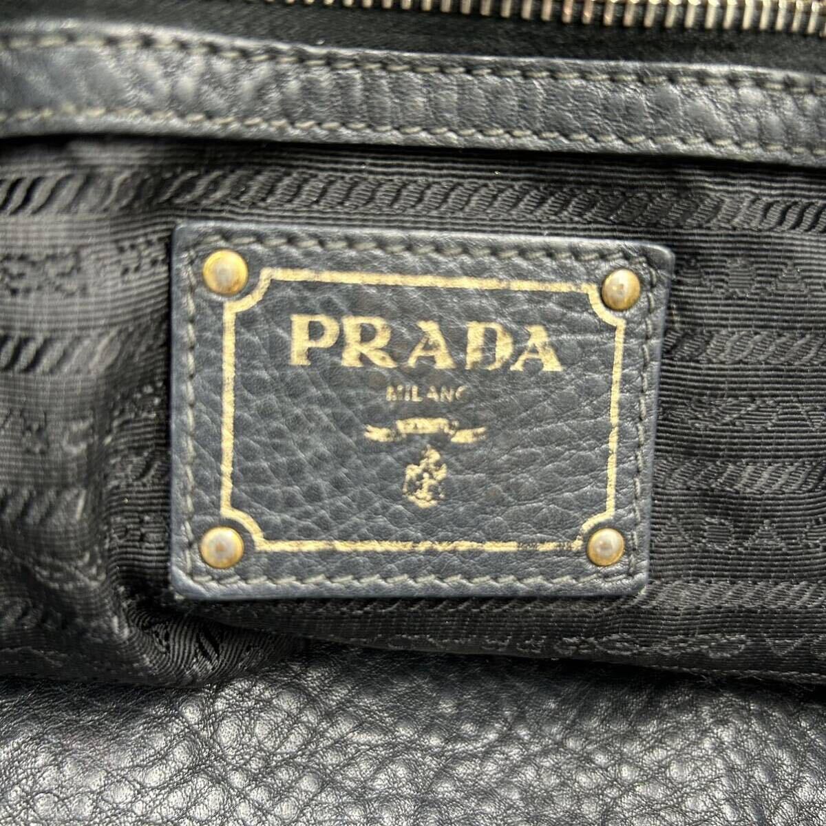 PRADA プラダ ヴィッテロダイノ トートバッグ ハンドバッグ 肩掛け ワンショルダー レザー ブラック 黒 レディース 白タグ付き シボ革_画像9