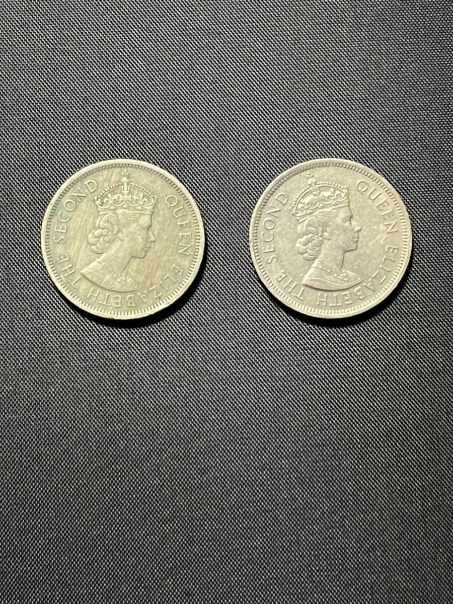 1円〜【送料無料】香港古銭1960年/1974年 コイン 2枚 クィーンエリザベス二世 1ドル真珠の珠を抱えた獅子_画像2