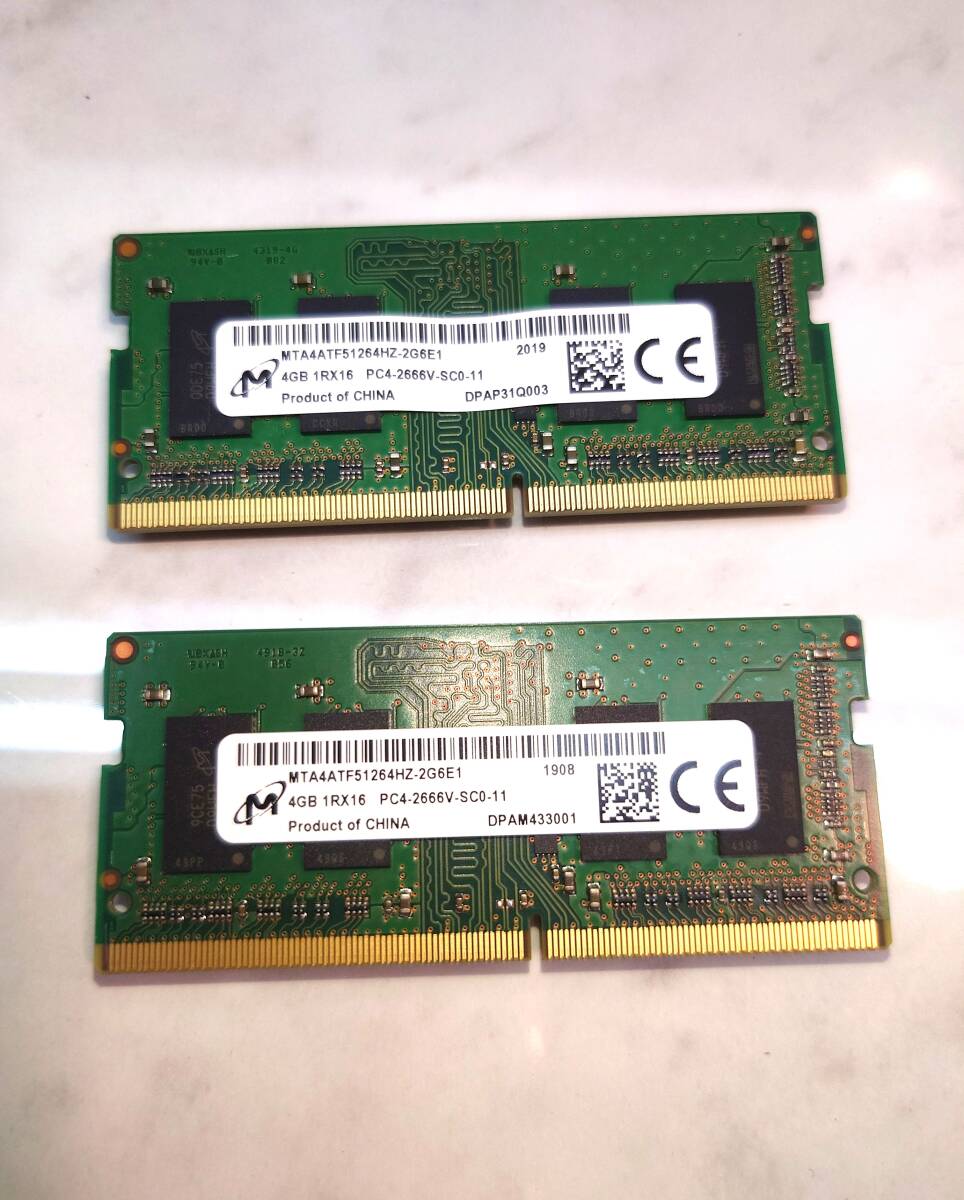 良品!Micron メモリ PC4-2666V 4GB2枚 1Rx16 デスクトップ ノートPC DDR4 マイクロン Micron サムスン SDRAM_画像1