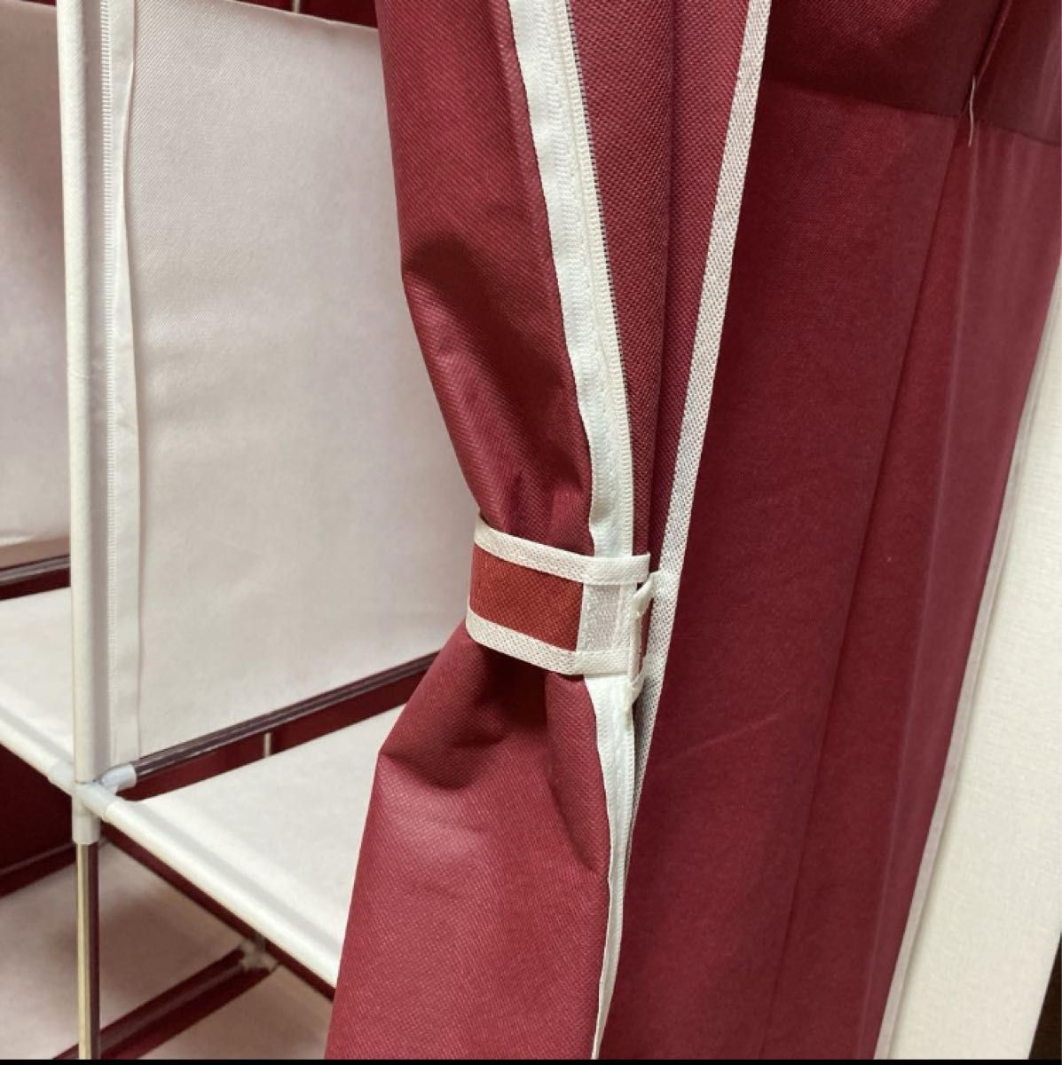 ハンガーラック 洋服収納 大容量 ワインレッド 赤 衣装ケース 棚 組み立て式 ワードローブ 軽量 ハンガー