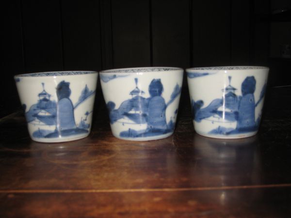  old Imari soba sake cup landscape writing 3 customer Edo latter term less scratch 