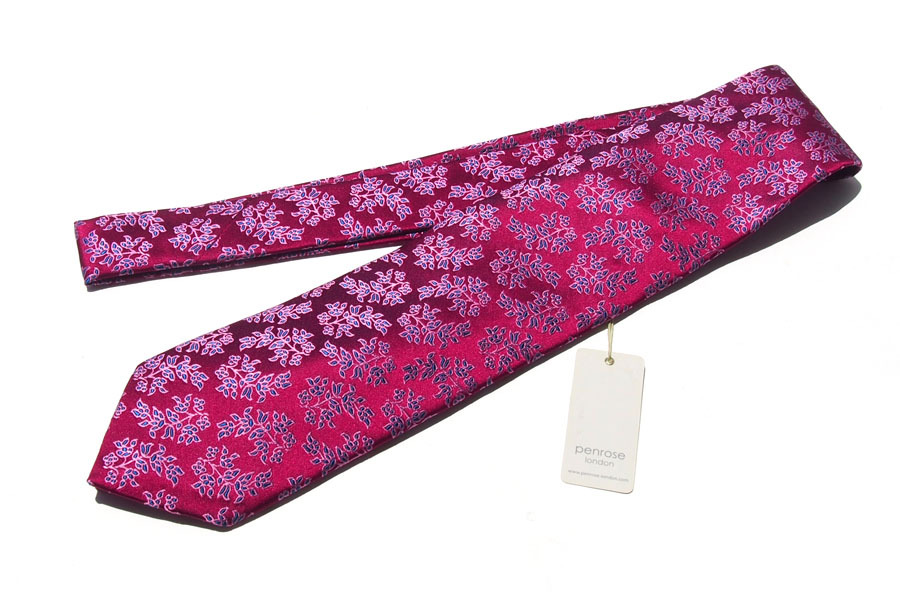 送料無料★新品｜未使用｜ペンローズ ロンドン｜penrose london｜リーフ柄シルクネクタイ｜Rose Red Base Blue leaf Jacquard_画像8