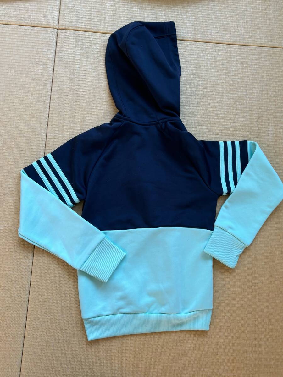 adidas アディダス　ジャージ　上下セット　フード　140サイズ　キッズ 子供服　スポーツウェア　エメラルドグリーン　紺_画像5