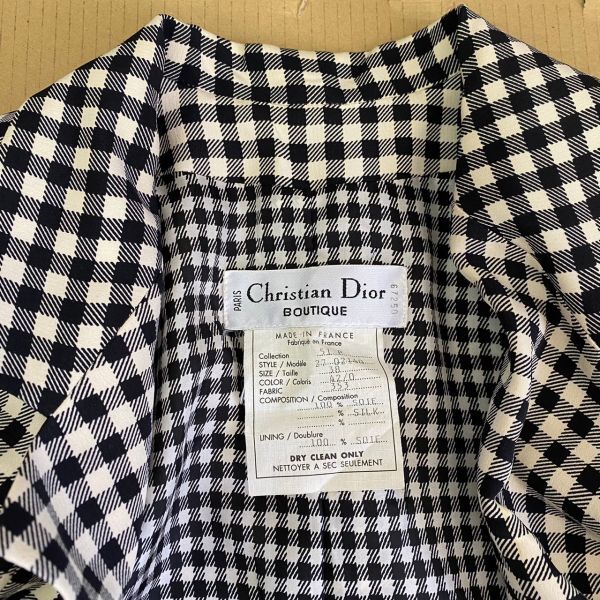 H335-O49-157 Christian Dior BOUTIQUE クリスチャンディオール ジャケット 38 レディース チェック柄 アウター シルク100％ フランス製 ③_画像6