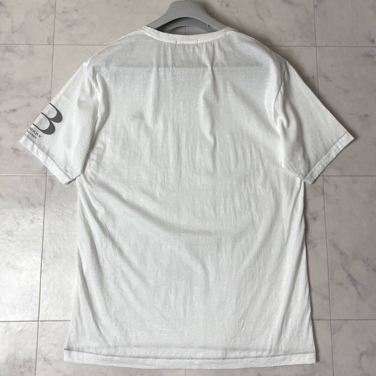 美品/Lサイズ!! バーバリーブラックレーベル BURBERRY BLACK LABEL ホース刺繍 袖ロゴ 半袖Tシャツ サイズ3 ホワイト 白 メンズの画像2