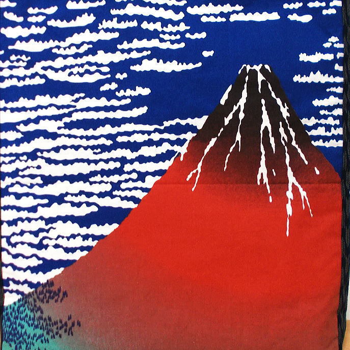 和柄 大きめトートバッグ 赤富士 浮世絵 招き猫 ハンドメイド ショルダーバッグ エコバッグ 帆布 にゃんこ