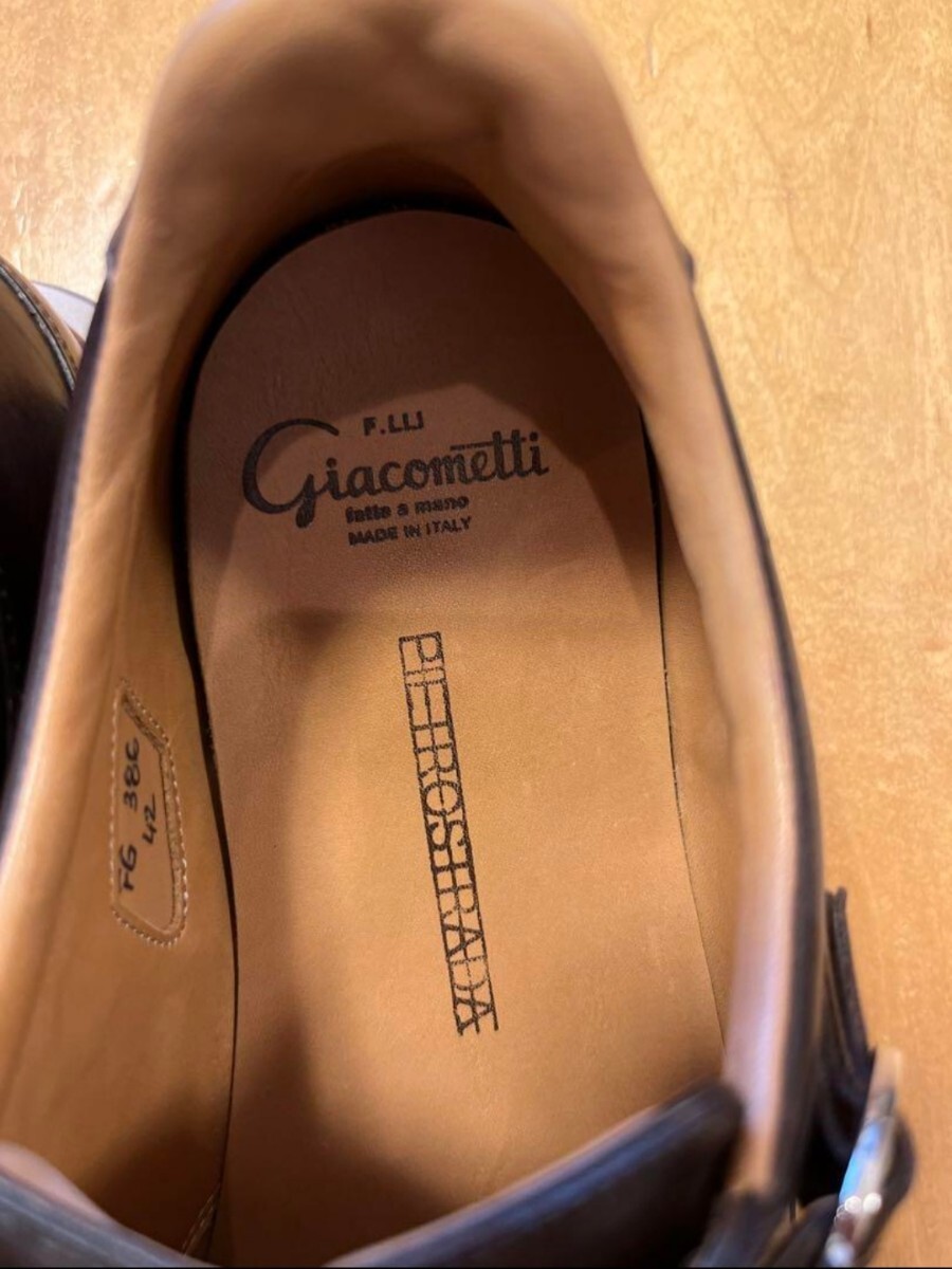 F.lli Giacometti ダブルモンク レザースニーカー ブラックブラウン フラテッリ ジャコメッティ 42サイズ_画像9