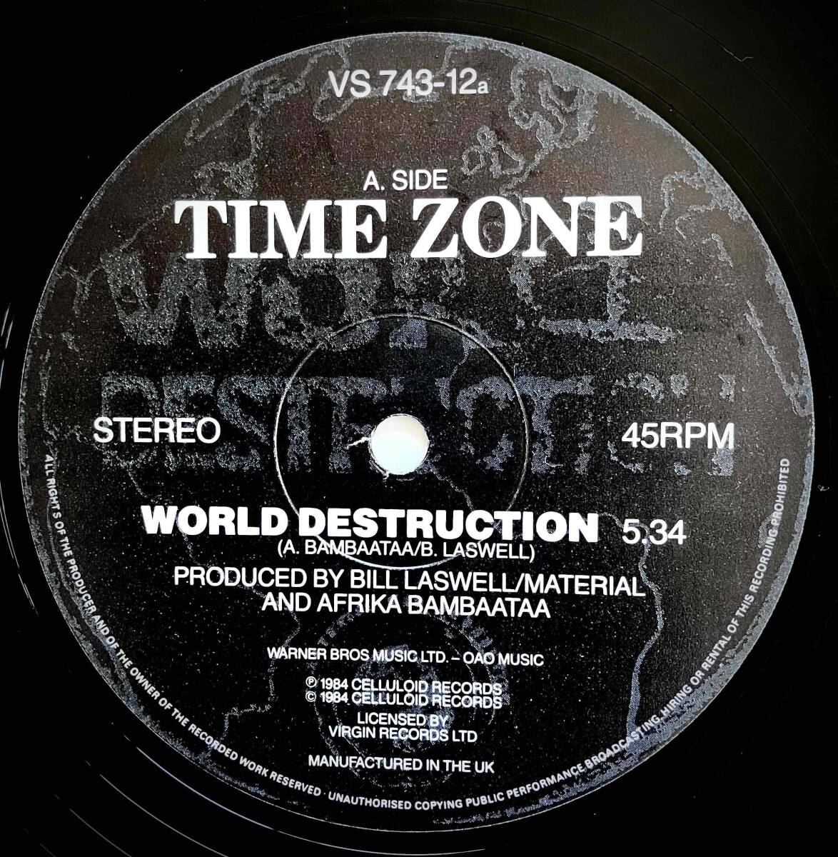 Time Zone Featuring John Lydon & Afrika Bambaataa / World Destruction【12''】1984 / UK / Virgin / VS 743-12_画像3