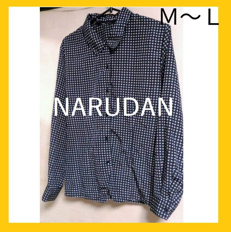 ☆NARUDAN ナルダン 総柄シフォンシャツ ブラウス 開襟襟 長袖 日本製 柄シャツ 古着 レトロ