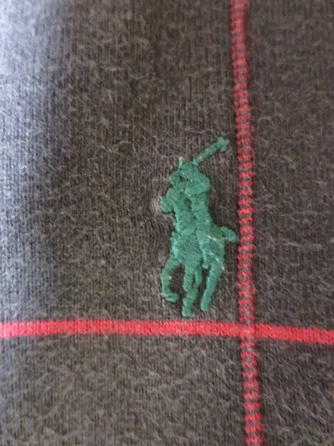 Polo by Ralph Lauren MADE IN USA　ラルフローレン　ししゅうロゴ入り　半袖コットンチェック柄　ポロシャツ　M　黒系　×　赤系_画像5