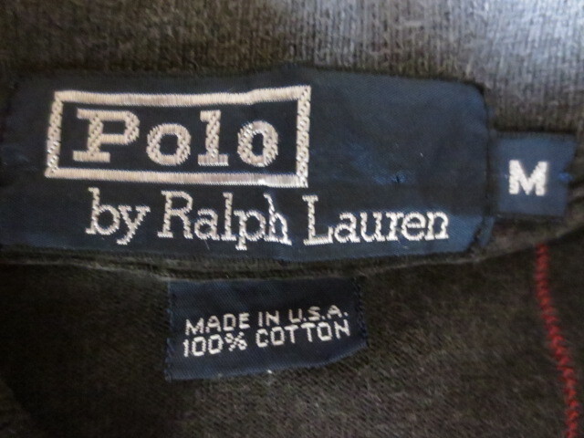 Polo by Ralph Lauren MADE IN USA　ラルフローレン　ししゅうロゴ入り　半袖コットンチェック柄　ポロシャツ　M　黒系　×　赤系_画像6