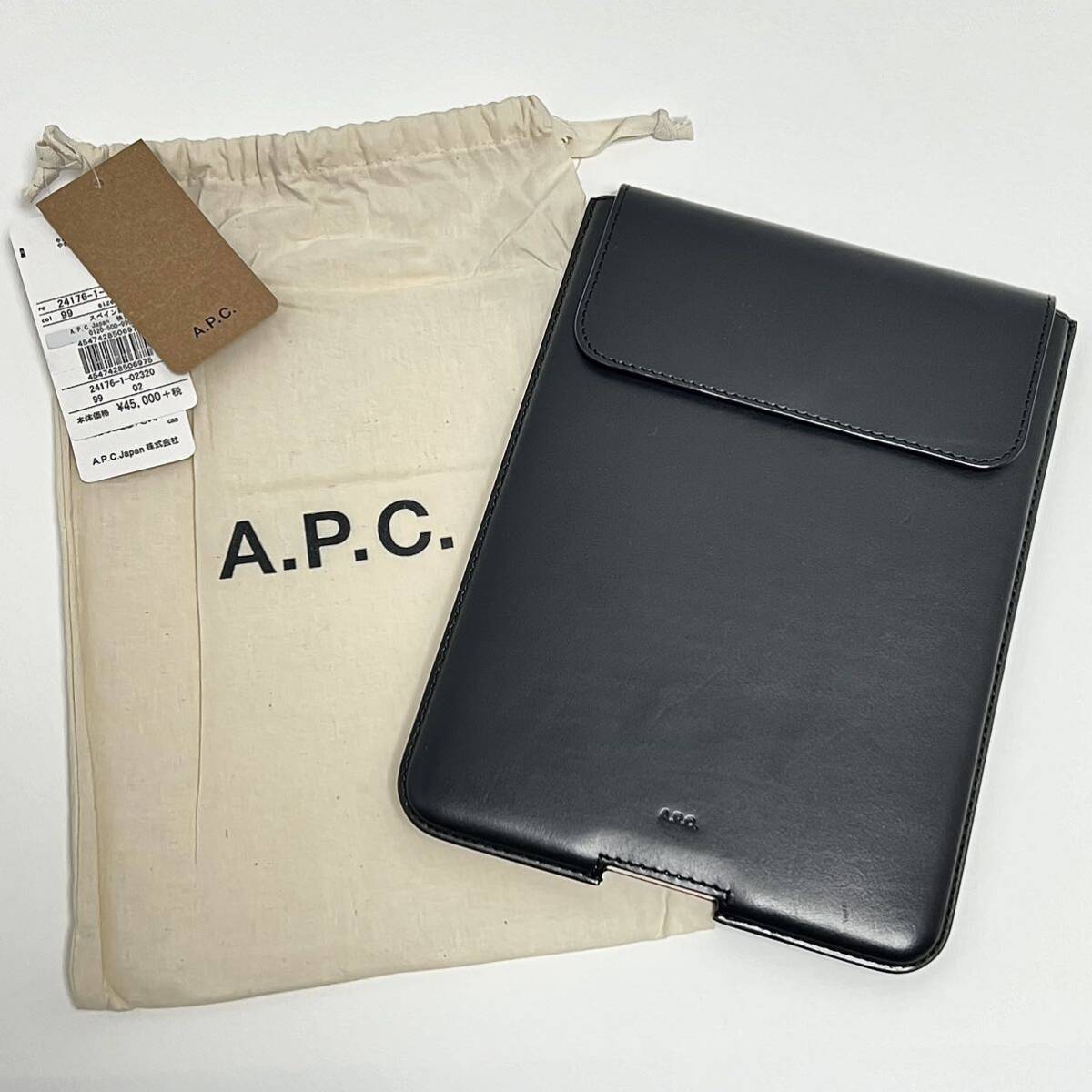 新品 A.P.C. 定価49500円 レザー ロゴ タブレット 収納 ケース ホルダー iPad mini アイパッド ミニ LAVIE レノボ タブ Lenovo ブランド_画像1