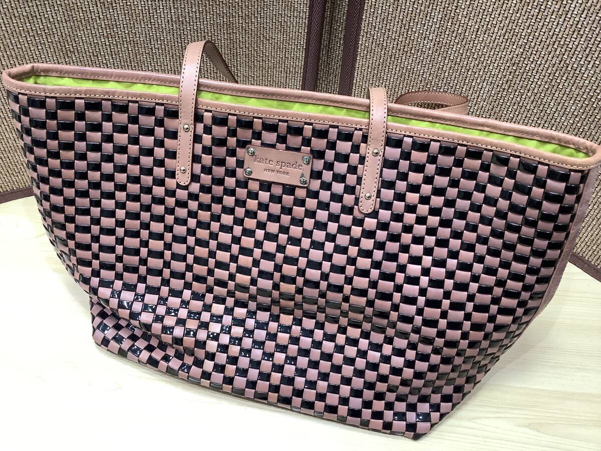 1752◆kate spade ケイトスペード 編み込み トートバッグ ショルダーバッグ レディース 色ヤケ有の画像1