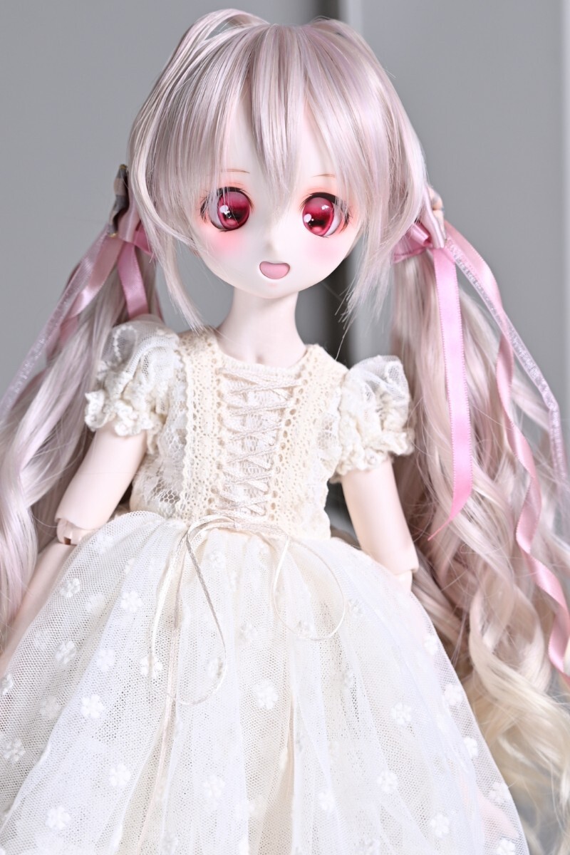 MDD　 DD　SD　ウィッグ　８－９インチ　 アレンジウィッグ　 いちごミルフィーユ　リボン　ツインテール　カール　ピンク　_画像1