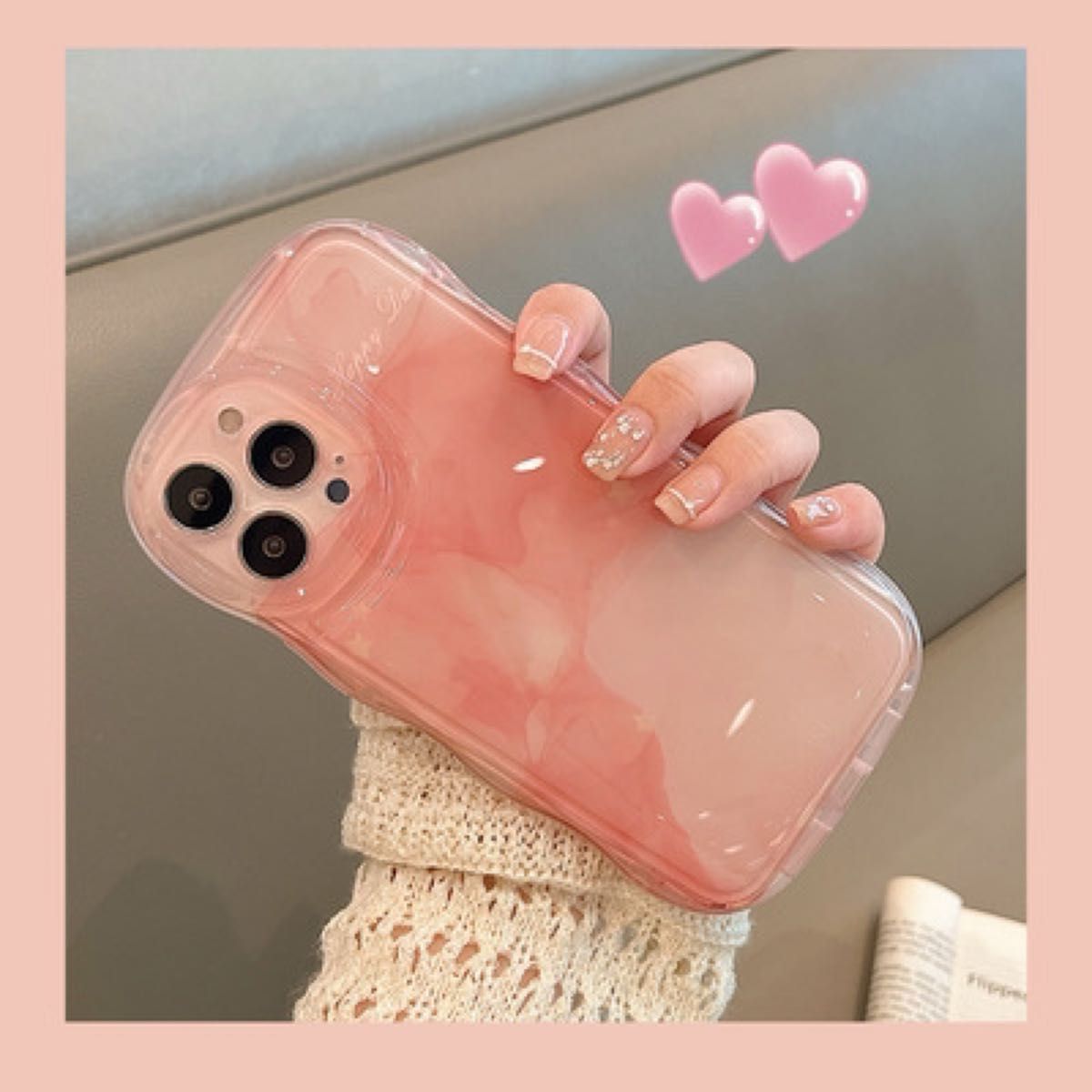 ピンク iPhone15  スマホケース グラデーション 大理石 韓国 iPhone 透明 可愛い