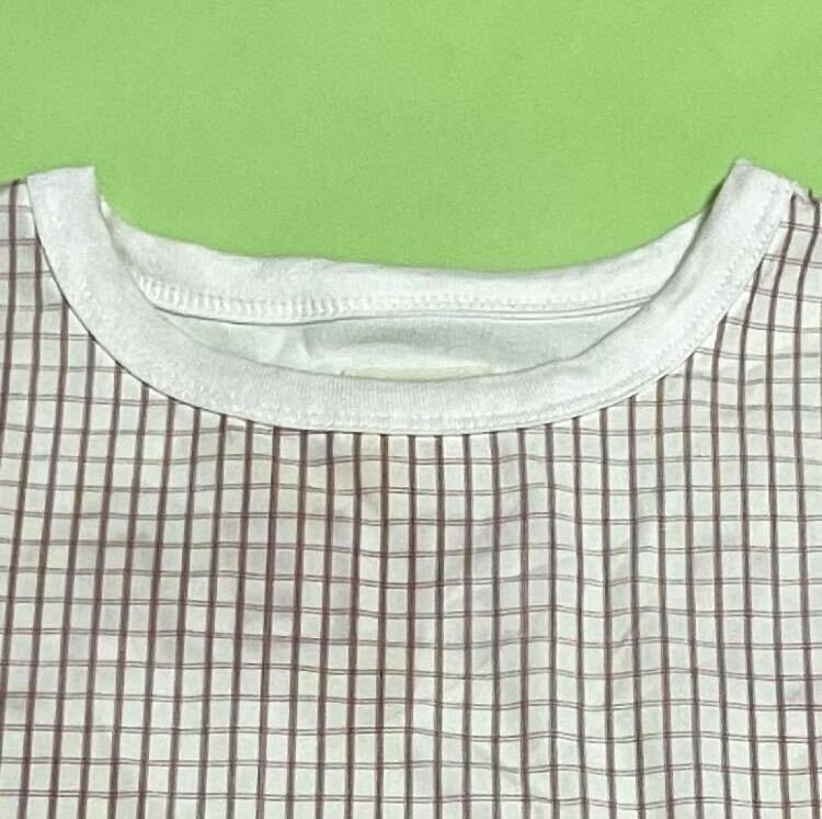 【人気】Karl Helmut　カールヘルム　切替Tシャツ　チェック柄　刺繍ロゴ　ユニセックス　胸ポケット　両面デザイン　ピンクハウス　個性的