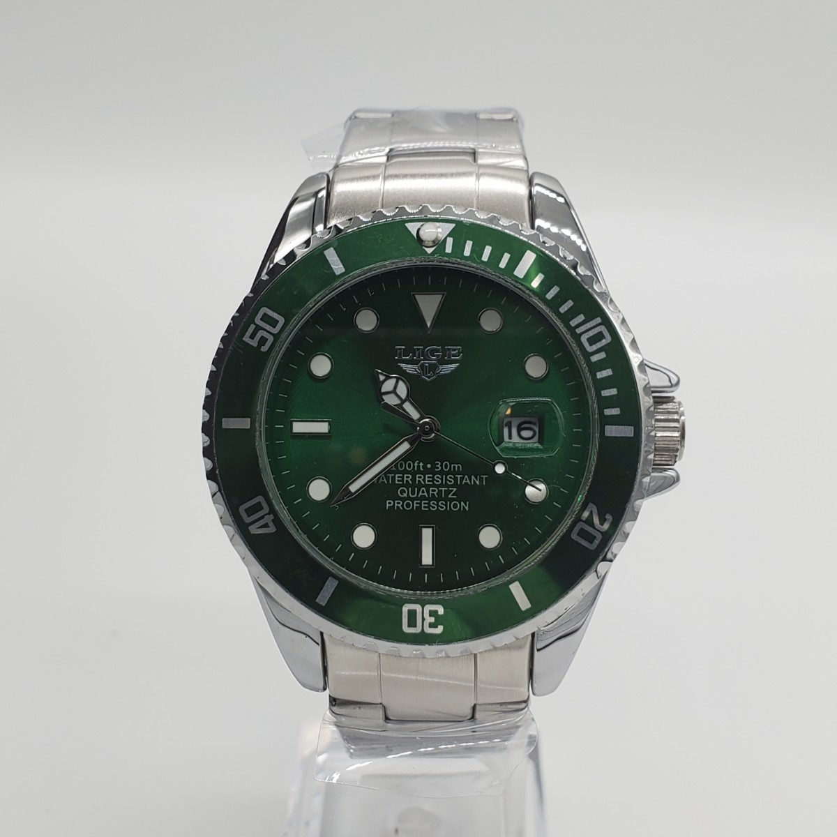 ★ラスト1点★ 新品 LIGE グリーン 緑 メンズ腕時計 クォーツ 回転ベゼル