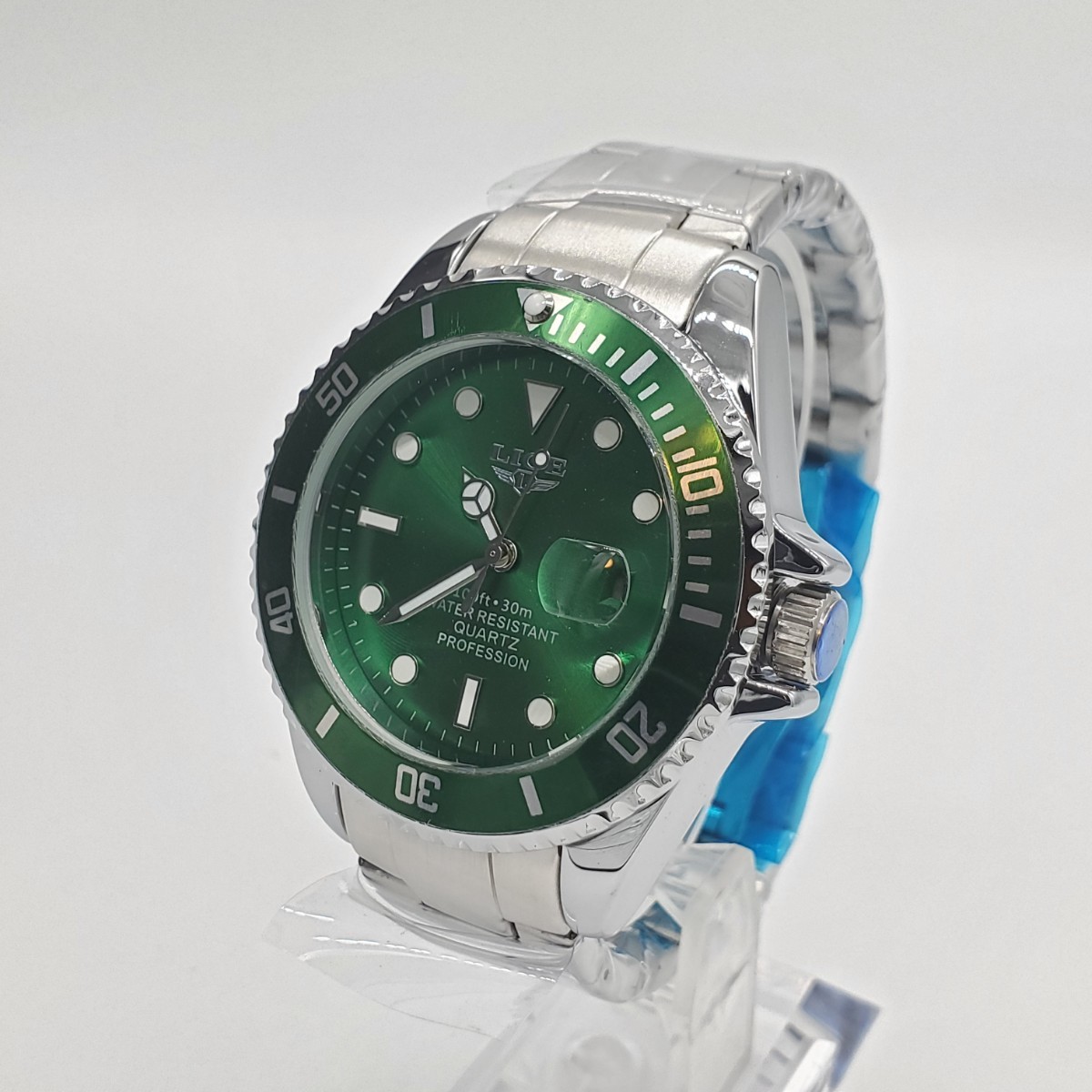 ★ラスト1点★ 新品 LIGE グリーン 緑 メンズ腕時計 クォーツ 回転ベゼル