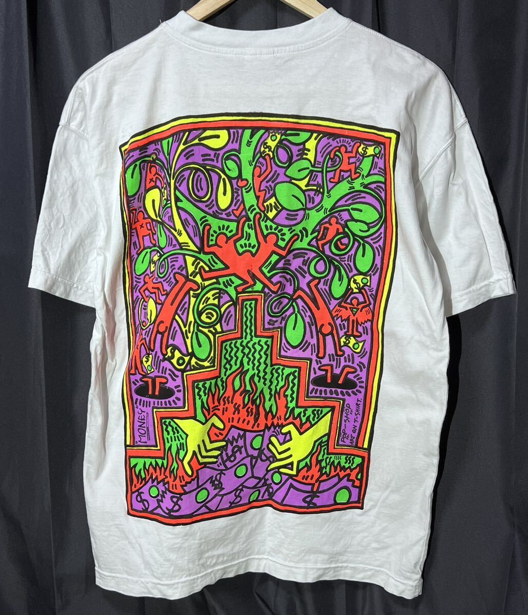 レア 90s POP-SHOPヴィンテージ アート Tシャツ 白 L ポップショップ Keith Haring キースヘリング ハンドプリント ART ON T-SHIRTS POP_画像1