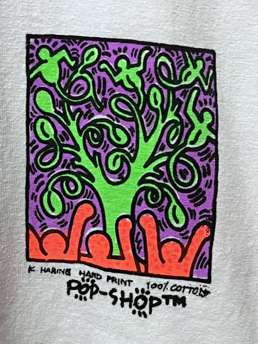 レア 90s POP-SHOPヴィンテージ アート Tシャツ 白 L ポップショップ Keith Haring キースヘリング ハンドプリント ART ON T-SHIRTS POP_画像4