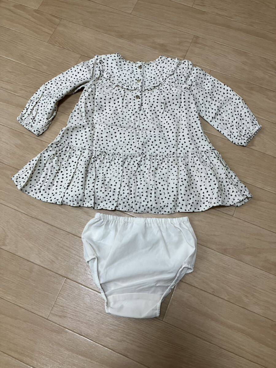 USED★baby GAP【ハート柄長袖ワンピース/おむつカバー付き】アイボリー/90cm(18-24month)_画像2