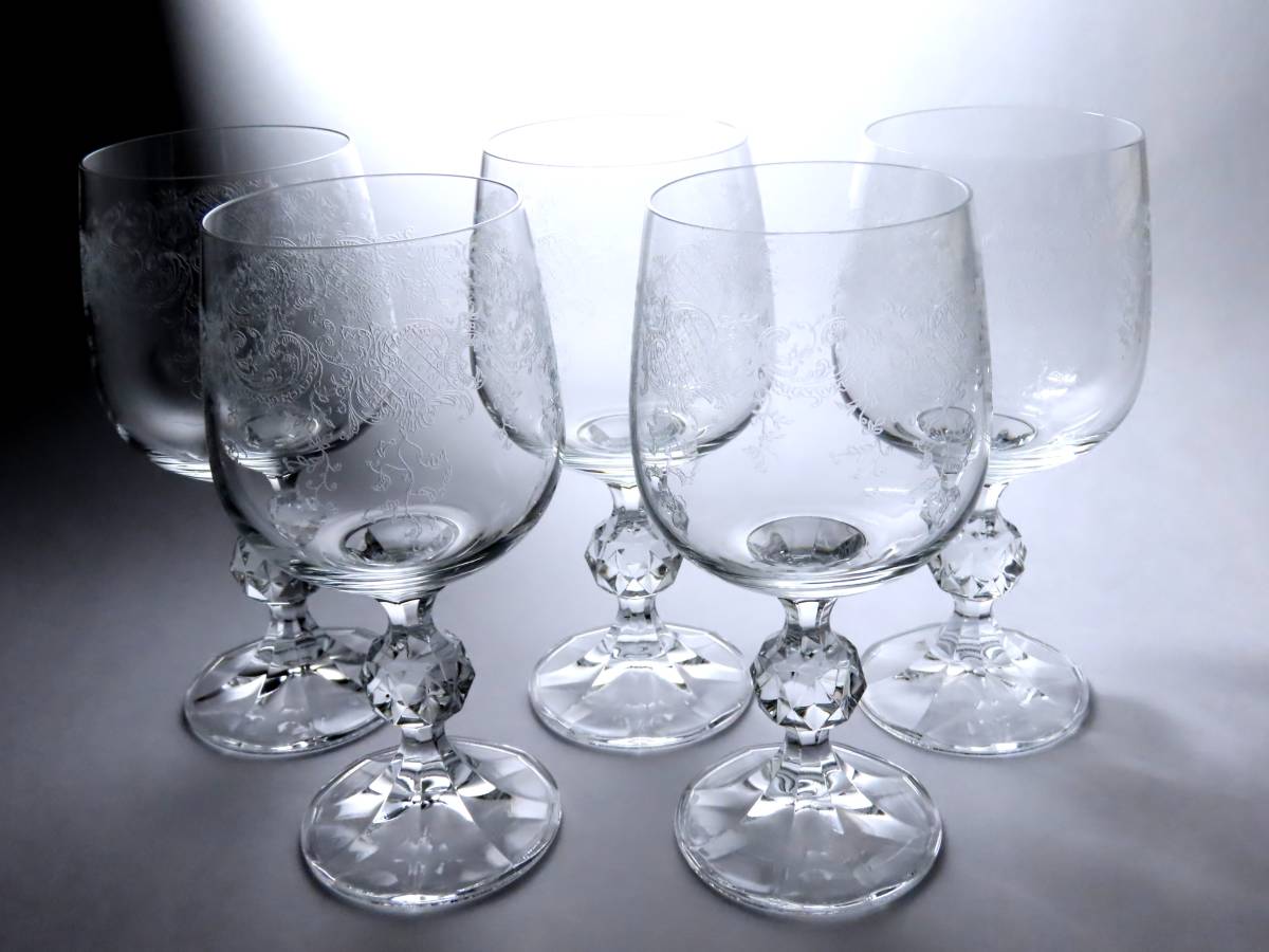 #7065【ボヘミアグラス】　ワイングラス５脚セット　　クリスタルグラス　　新品　　数量追加可能　_画像1