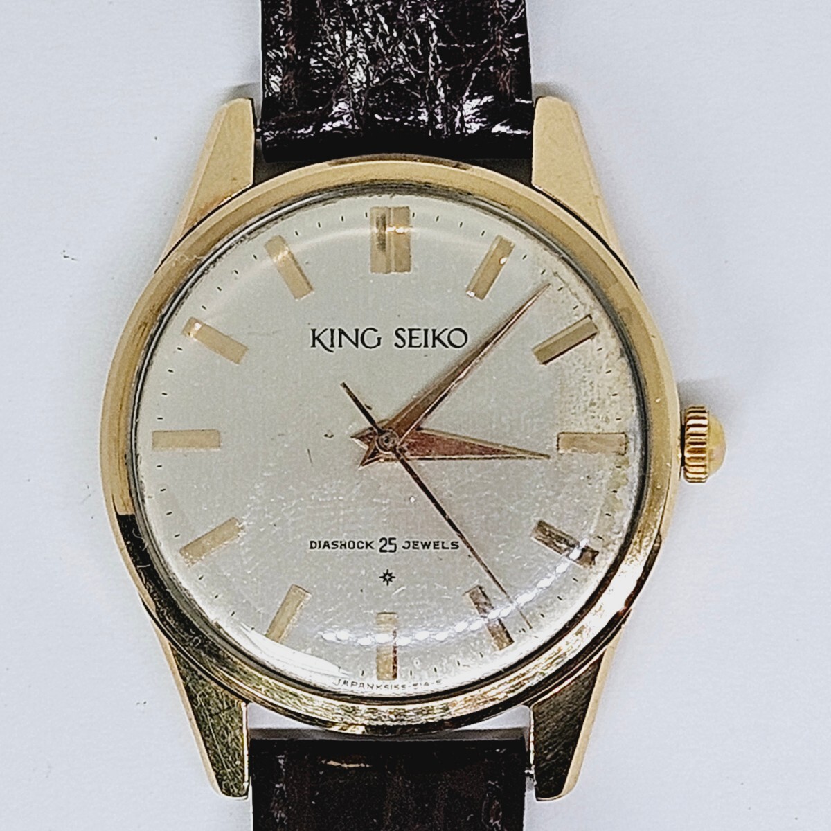 1円スタート SEIKO KSキングセイコー 手巻き 稼働品 ダイアショック 25石 ベルト社外品 腕時計の画像1