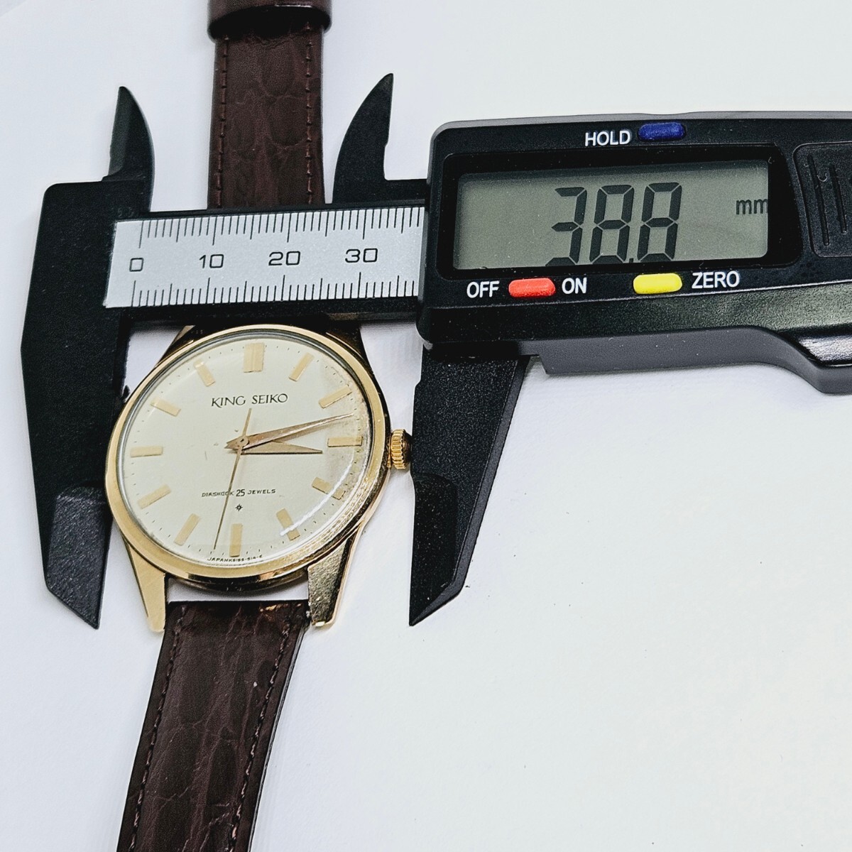 1円スタート SEIKO KSキングセイコー 手巻き 稼働品 ダイアショック 25石 ベルト社外品 腕時計の画像7