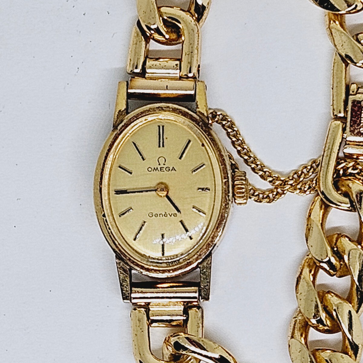 1円スタート オメガ OMEGA ジュネーブ 手巻き ゴールドカラー レディース腕時計 社外ベルト  稼働品の画像1