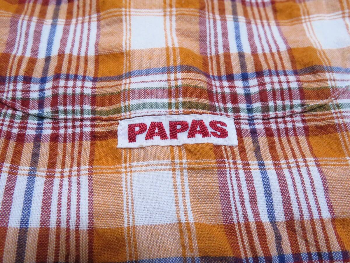 美品 Papas PAPAS パパス シアサッカーシャツ ボタンダウン チェック柄シャツ 半袖トップス メンズウエア 紳士 46 Sサイズ 春夏物_画像4