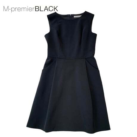 NB321ね@ M-premier BLACK Aランク 美品 ノースリーブ ワンピース 春夏 サイズ38/M ブラック 黒 　0.8_画像1