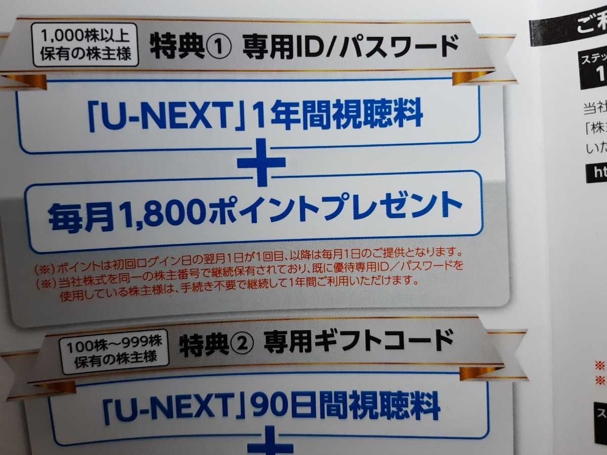 即決/U-NEXT株主優待　1年間視聴+毎月1800ポイント_画像1