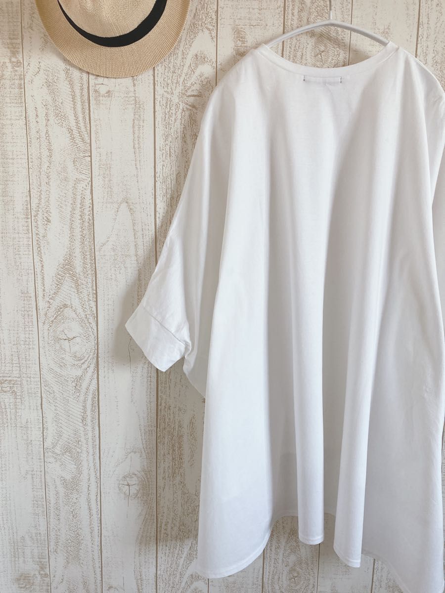 ミズイロインド　BIGシルエットカットソー　美品　5部袖ドルマン　モモンガ　ゆったり体型カバー　 Tシャツ　チュニック