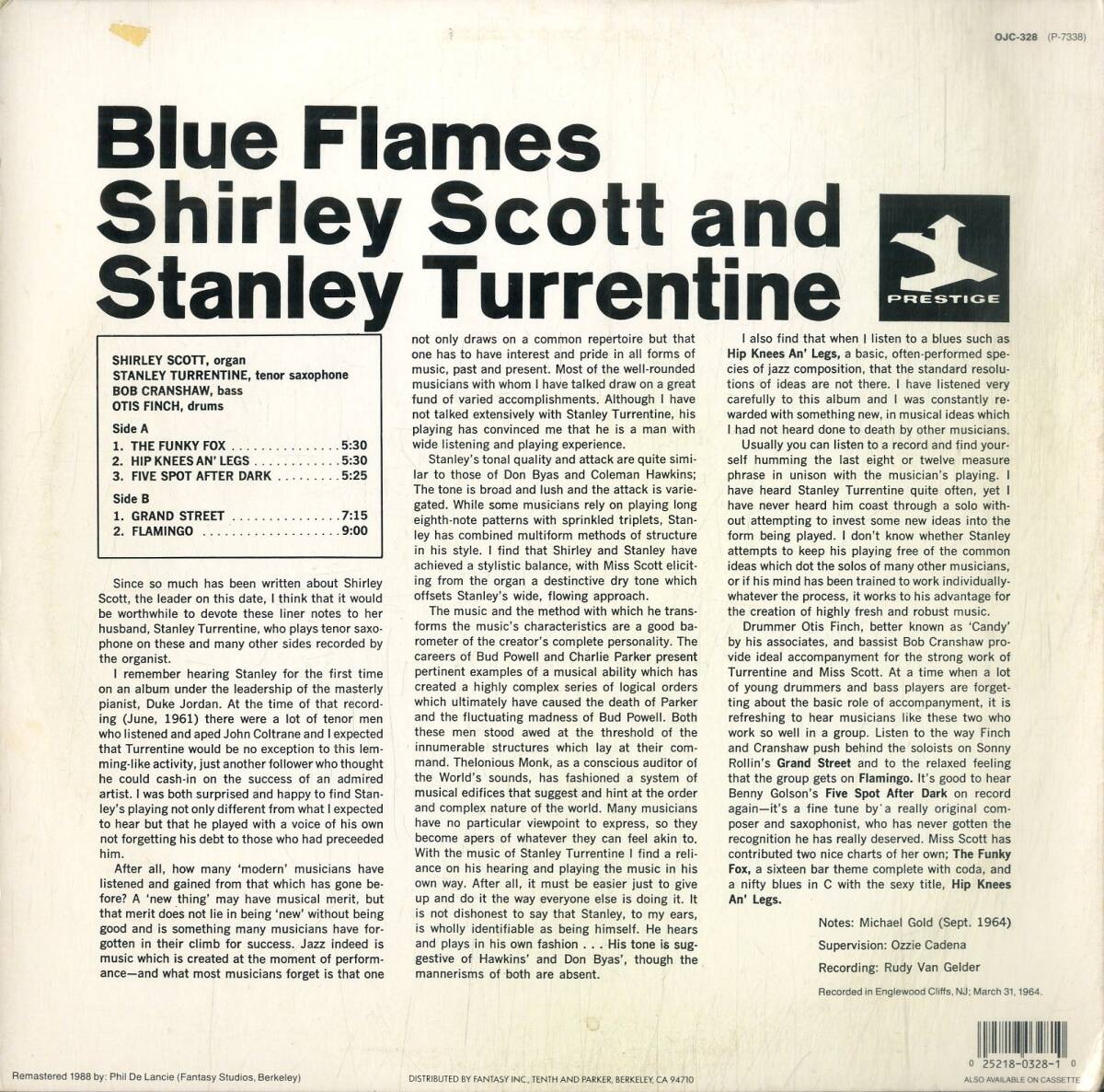 A00593709/LP/シャーリー・スコットとスタンリー・タレンタイン「Blue Flames (PR-7338・ソウルジャズ・バップ)」の画像2
