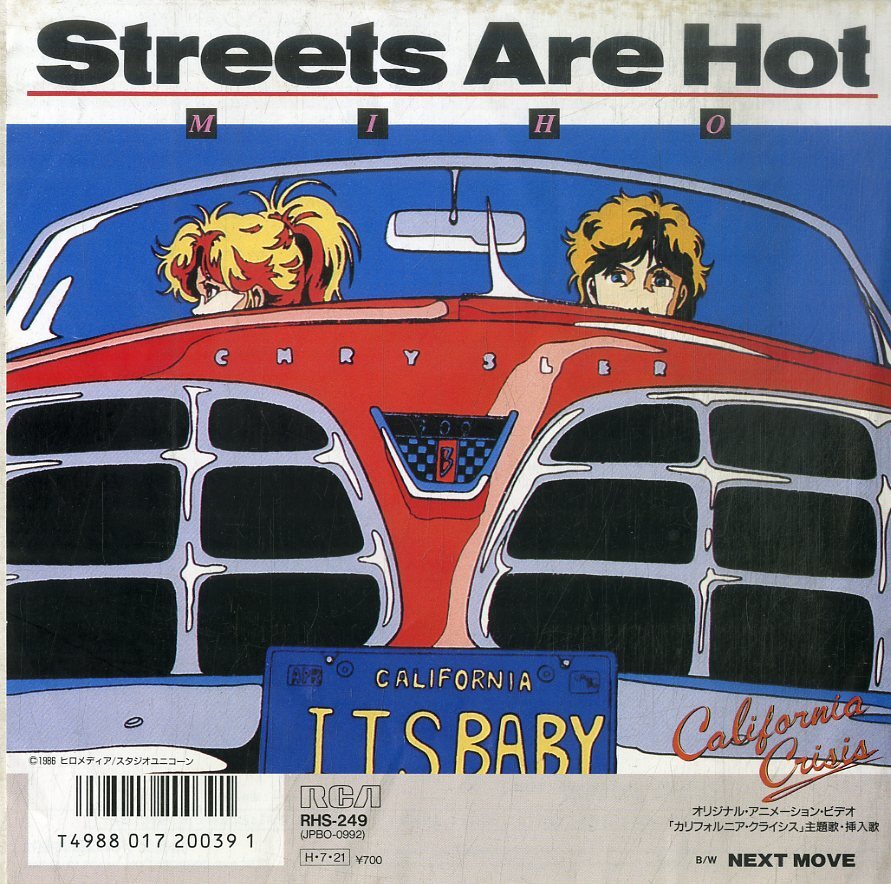 C00202987/EP/MIHO (藤原美穂・CHOCOLATE LIPS)「カリフォルニア・クライシス 主題歌 Streets Are Hot / Next Move (1986年・RHS-249・サ_画像1