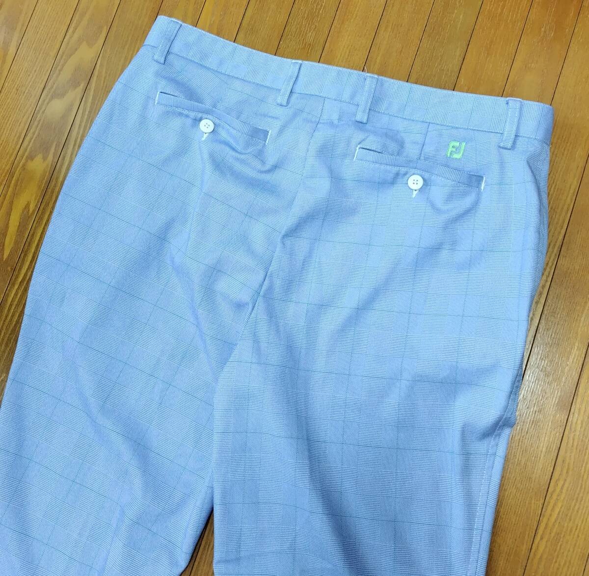 FJ FootJoy フットジョイ ゴルフ ロングパンツ ゴルフパンツ ストレッチパンツ グレンチェック 青 ブルー 2L LL W92 メンズ 大きいサイズ_画像1