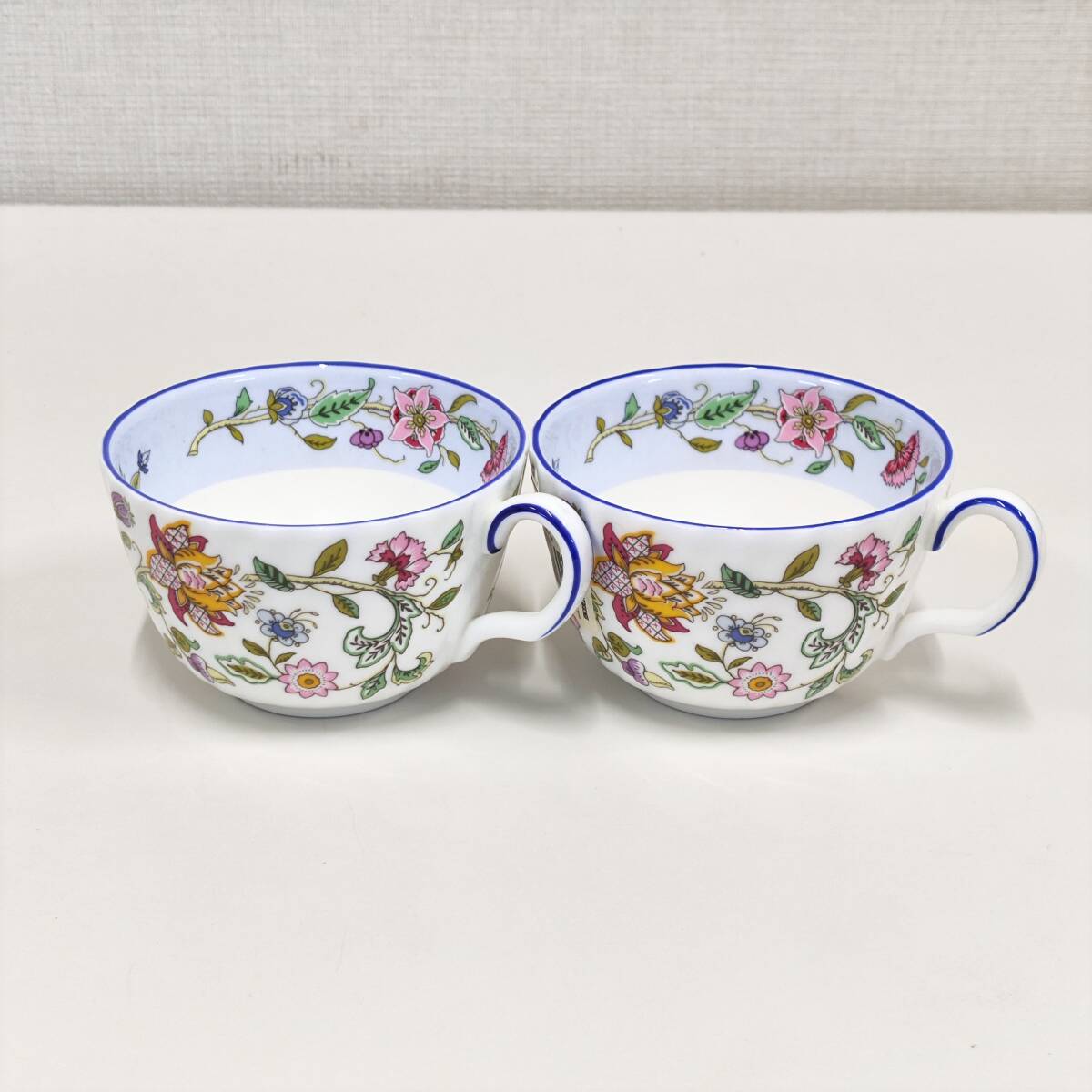 ⑮【未使用保管品☆MINTON】ミントン ハドンホール(HADDON HALL) セレブレーション ブルー / ペア カップ＆ソーサー 2客◇花柄 C&S TCSの画像2