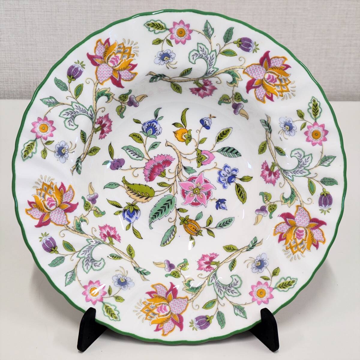 ⑱【保管品 良品☆MINTON】ミントン ハドンホール(HADDON HALL) グリーン 6客◇スーププレート 皿 深皿 花柄 ブランド 洋食器 6枚 直径20.5_画像6