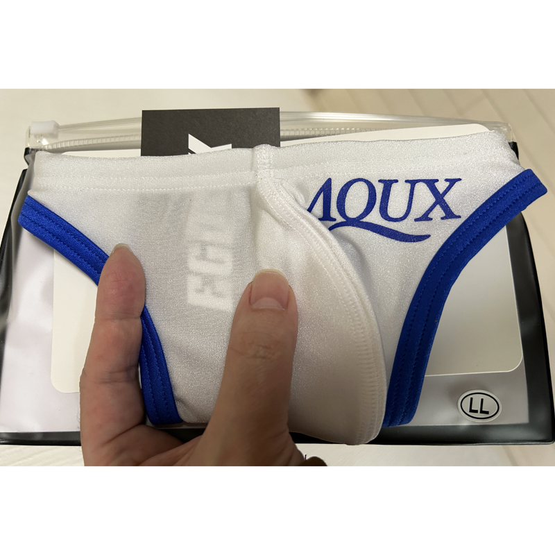 【即完売！透け素材！】AQUX Tバック 競パン スイムウェア 水着 白青 XLサイズ