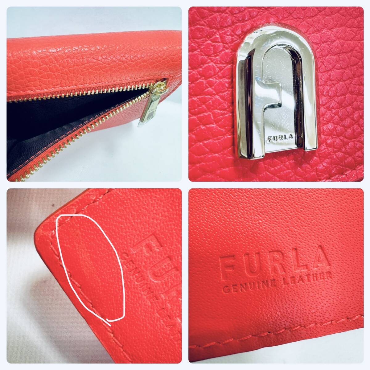 【1円スタート！美品】FURLA フルラ バイフォールド ウォレット レッド系 赤 ミニ財布 三つ折り レディース 中古 保存袋付き_画像10